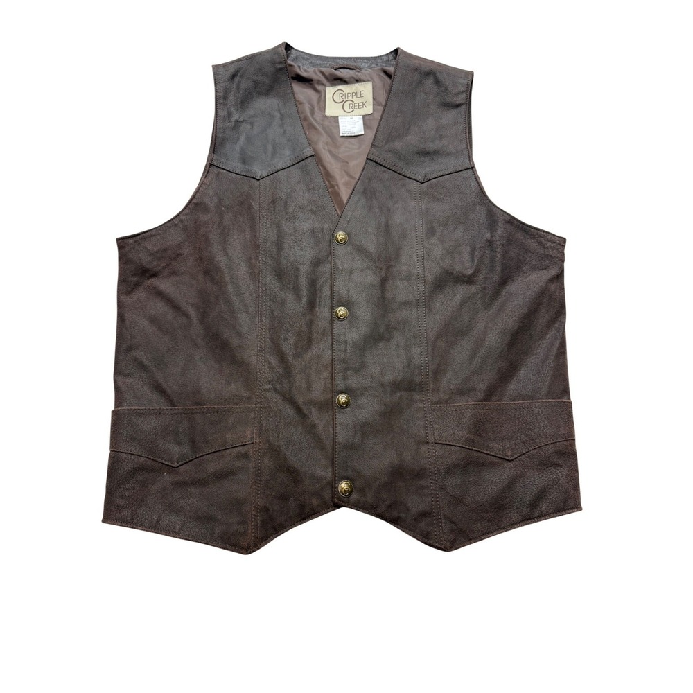 Cripple Creek Genuine Leather Western Vest Button Front Brown Mens Medium